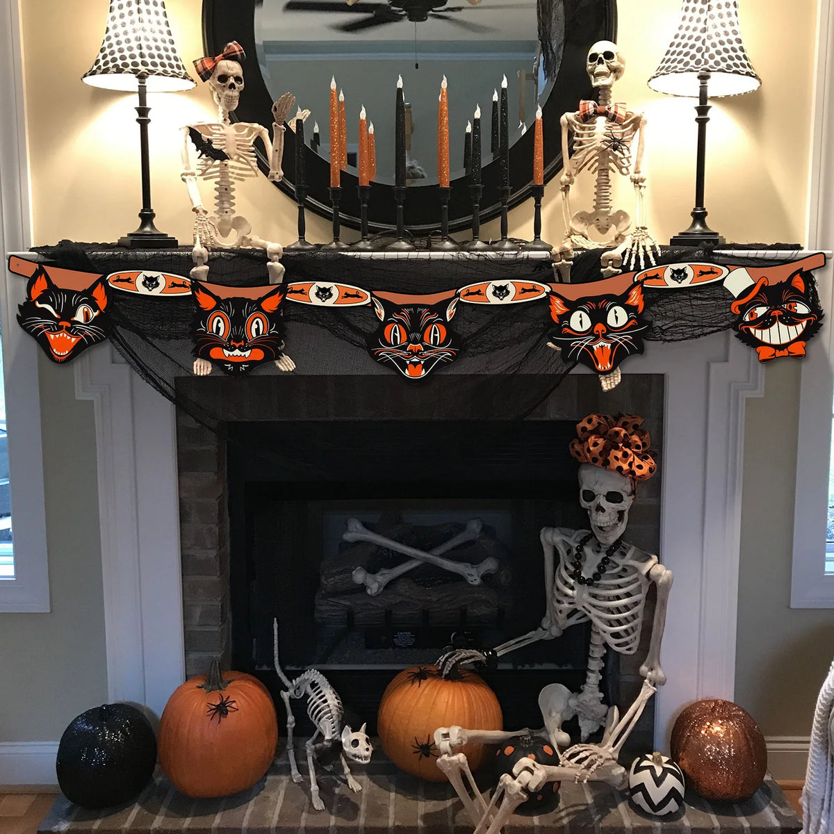 Vintage Black Cat Halloween Party Decoration Banner 🐱