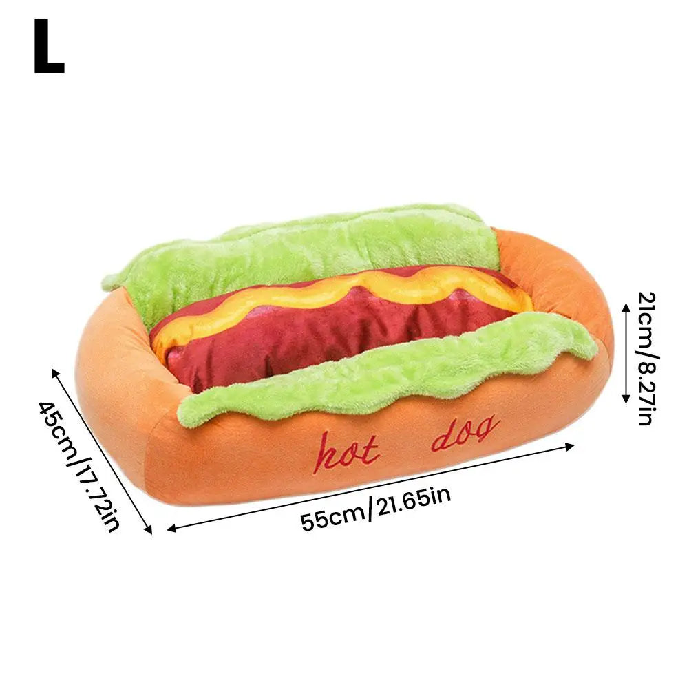 Plush Hot Dog Pet Bed – Soft Corduroy Bed for Small Dogs, Dachshunds, Cats & Puppies