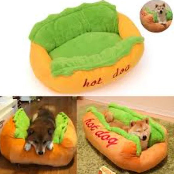 Plush Hot Dog Pet Bed – Soft Corduroy Bed for Small Dogs, Dachshunds, Cats & Puppies