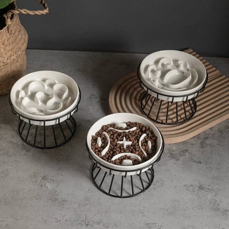 PawHaus Elevated Slow Feeder Bowl – Ceramic Maze Bowl for Dogs & Cats