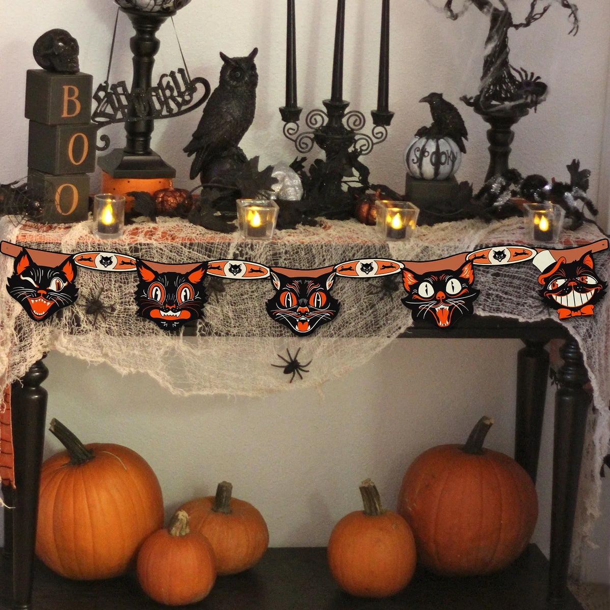Vintage Black Cat Halloween Party Decoration Banner 🐱