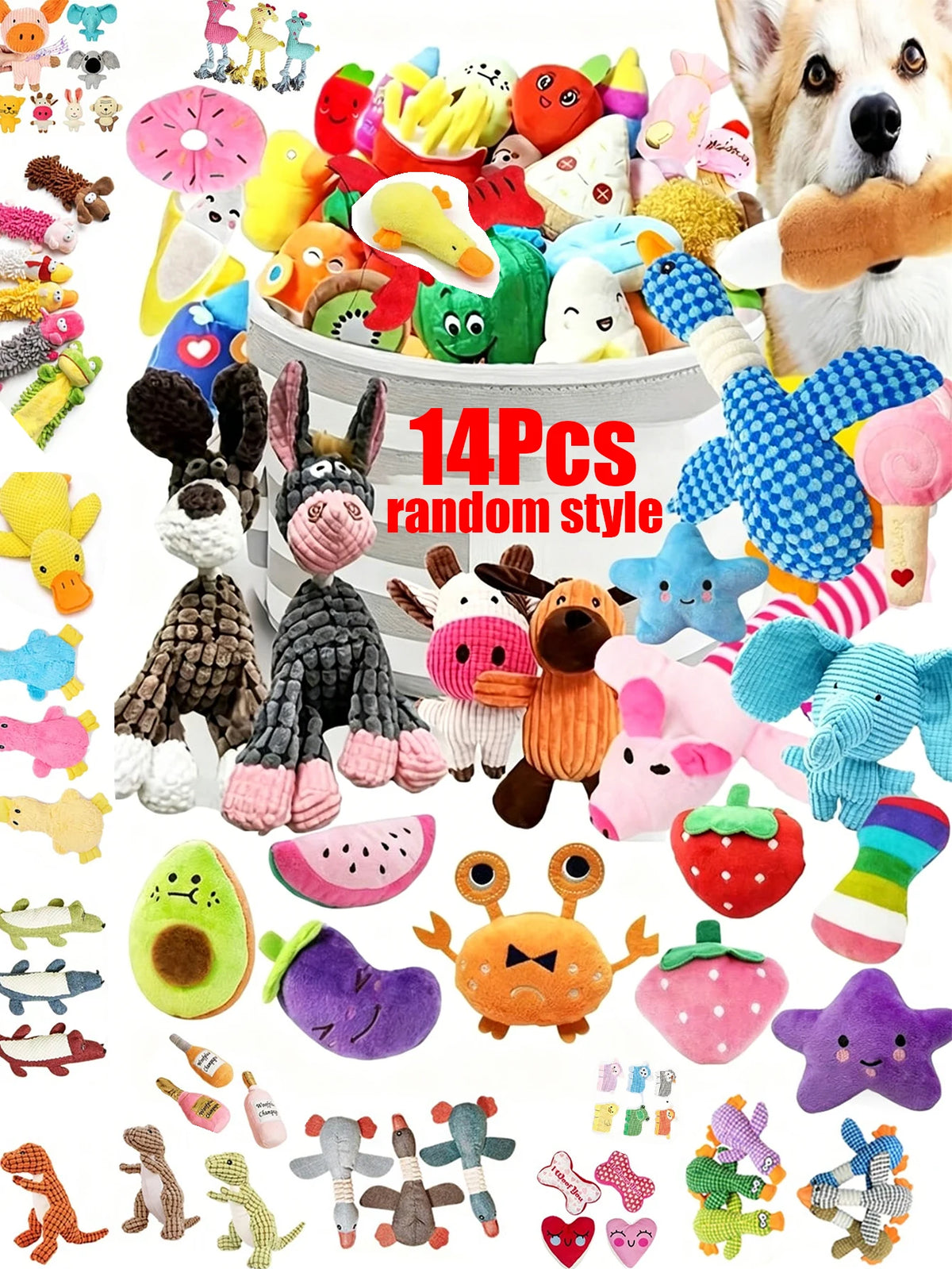 2/4/6/14-piece set of cartoon dog toys, suitable for small dogs