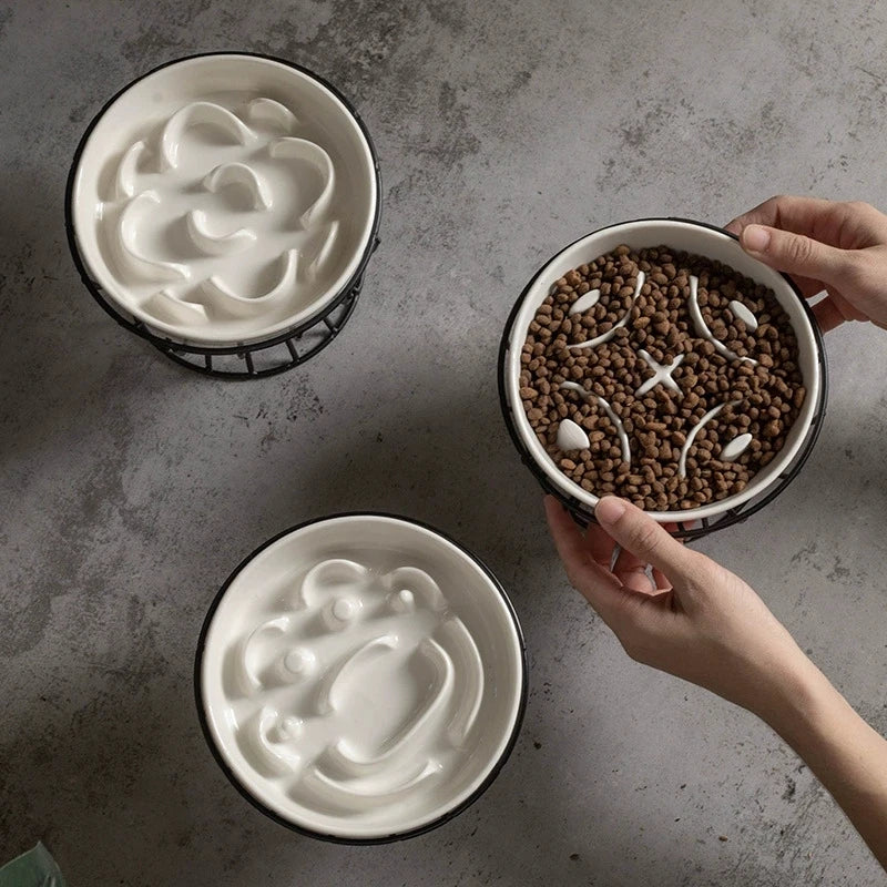 PawHaus Elevated Slow Feeder Bowl – Ceramic Maze Bowl for Dogs & Cats