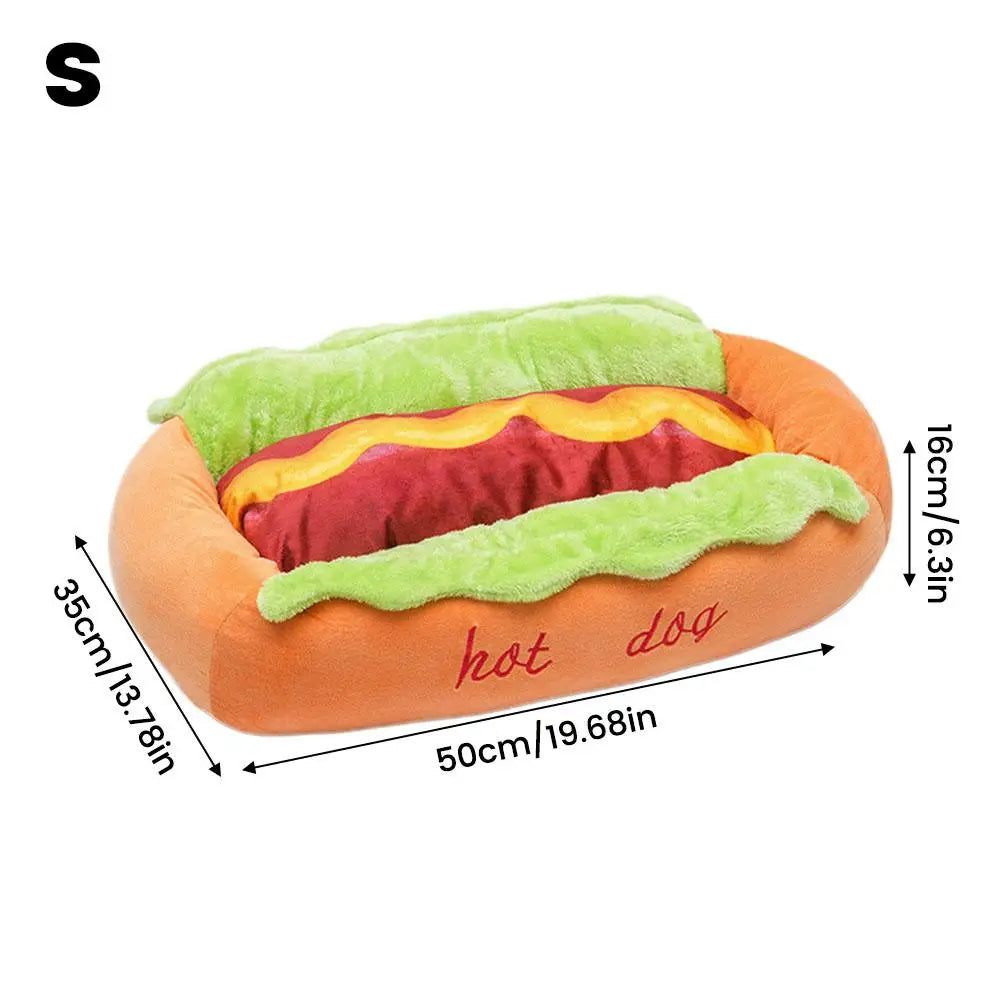 Plush Hot Dog Pet Bed – Soft Corduroy Bed for Small Dogs, Dachshunds, Cats & Puppies